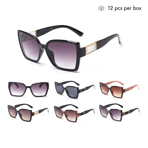 V130129 Gafas de sol grandes de plástico con forma de ojo de gato para mujer, a granel, 1 docena (12 piezas)