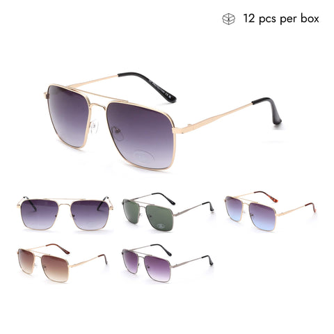 V130145 Aviator Metal Classic Sunglasses Shapes in Bulk 1 Dozen (12pcs)