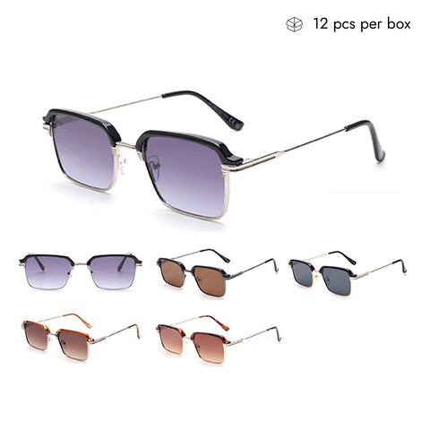 V160087  Classic Metal Men's Browline Sunglasses in Bulk 1 Dozen (12pcs)