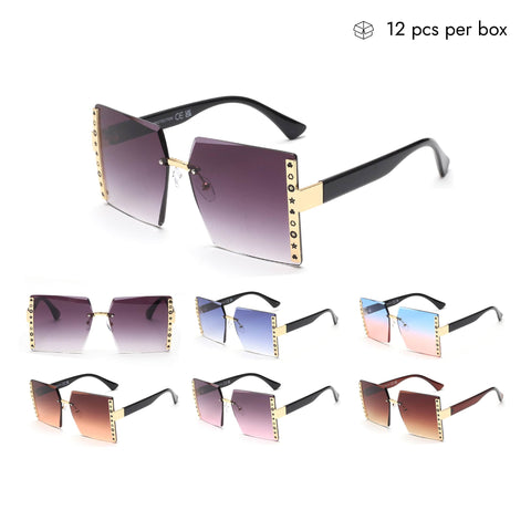 V180042-Z Square Oversized Sunglasses Women Designer in Bulk 1 Dozen (12pcs)