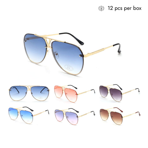 V180043-Z Unisex Metal Aviator Retro Sunglasses Bulk 1 Dozen (12pcs)