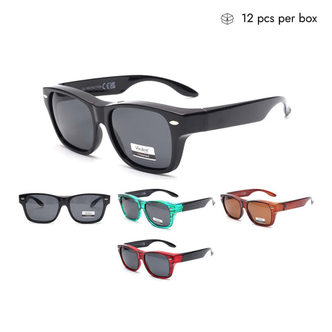 VB1402-FH Unisex Square Plastic Clip-on Sunglasses in Bulk 1 Dozen (12pcs)