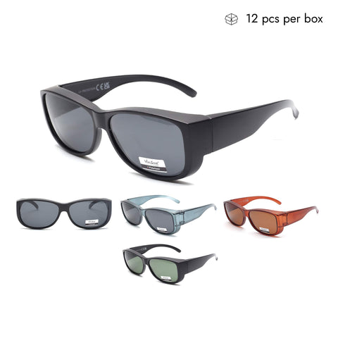 VB1403-FH Wholesale Plastic Polarized Clip-on Sunglasses 1 Dozen (12pcs)