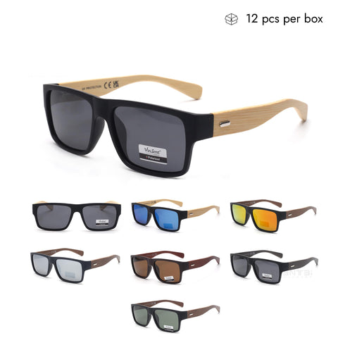 VZB035 Wholesale Bamboo Sunglasses Men Polarized 1 Dozen (12pcs)